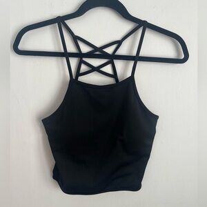 Unbranded Black Strappy Open Back Longline Sports Bra Tank Top Small